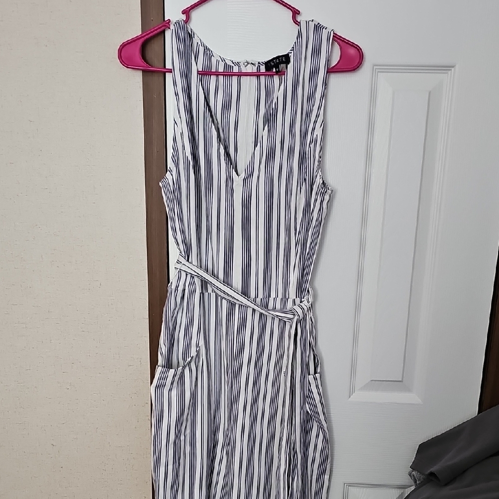 1. State Blue and White Sleeveless V-Neck Jumpsuit